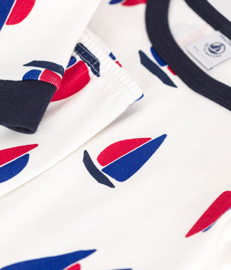 Pigiama aderente in cotone con barchette stampate bambino bianco/multicolore