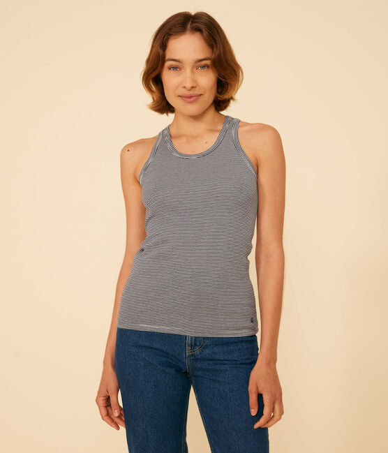 Canotta donna L'Iconique in cotone a righe blu SMOKING/bianco MARSHMALLOW