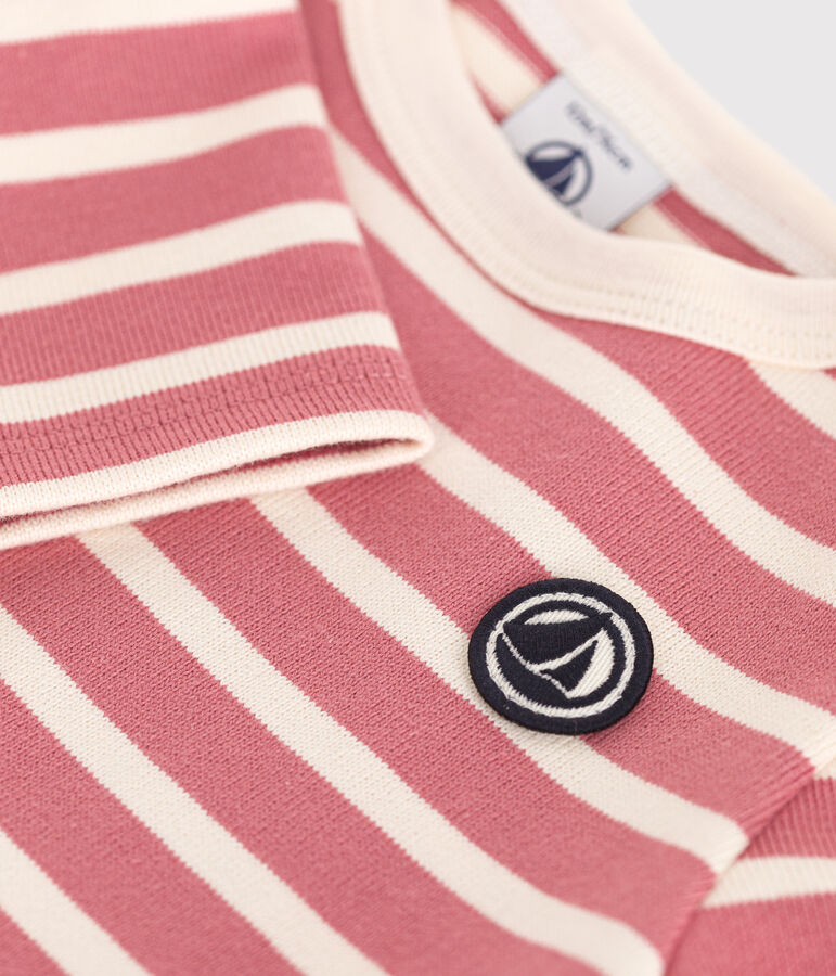 Maglia a righe in cotone spesso neonato rosa/ecru