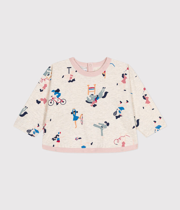 T-shirt a maniche lunghe in jersey sottile neonato beige/multicolore