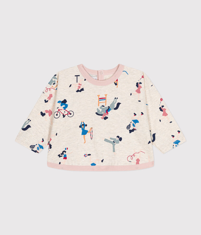 T-shirt a maniche lunghe in jersey sottile neonato beige/multicolore