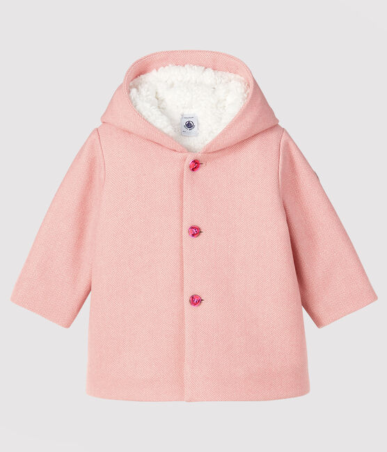 Cappotto bebè femmina in panno di lana rosa CHEEK/bianco MARSHMALLOW