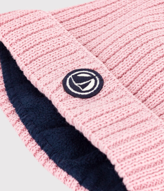Cuffietta in maglia foderata in pile neonata rosa CHARME