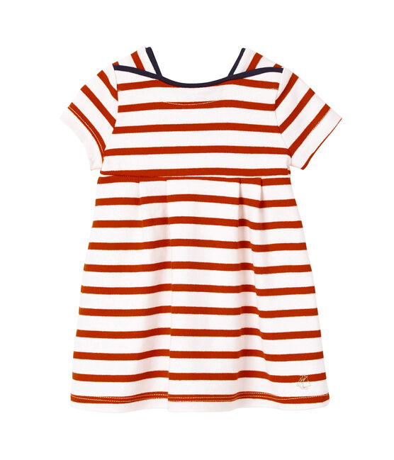 Robe bébé fille en jersey lourd rayé bianco LAIT/rosso PEPS