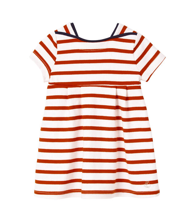 Robe b&eacute;b&eacute; fille en jersey lourd ray&eacute; bianco/rosso