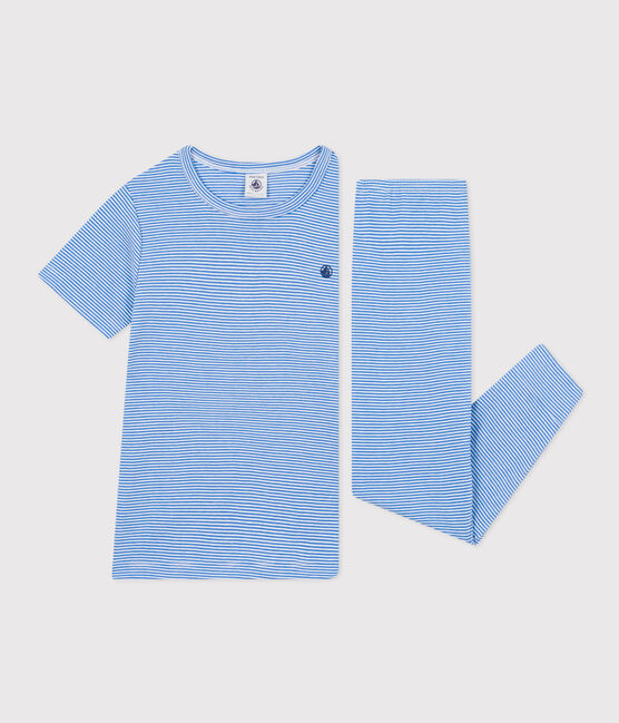 Pigiama bambino in cotone a righe DELPHINIUM/ MARSHMALLOW