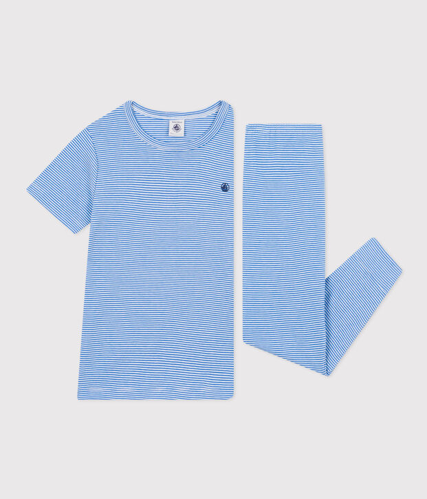 Pigiama bambino in cotone a righe blu/bianco