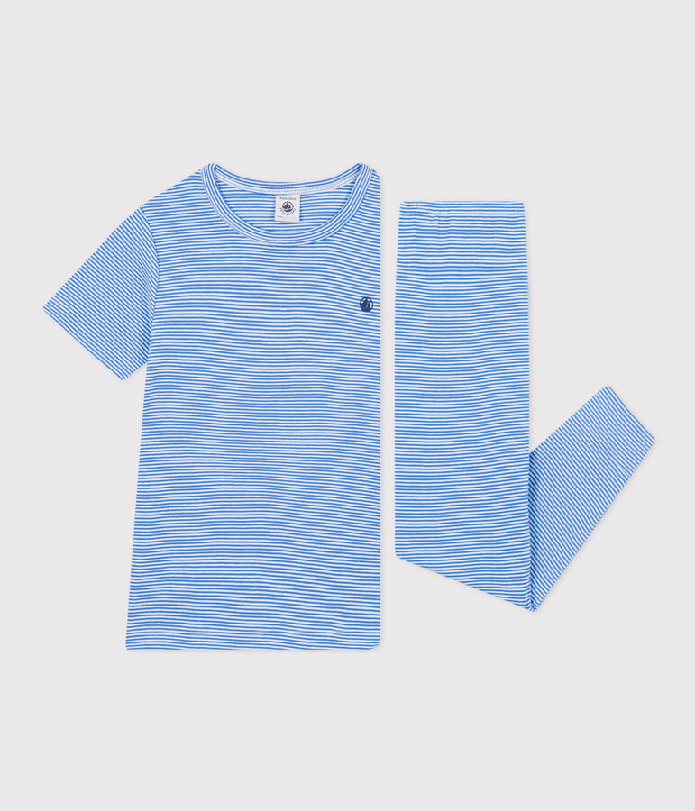 Pigiama bambino in cotone a righe blu/bianco