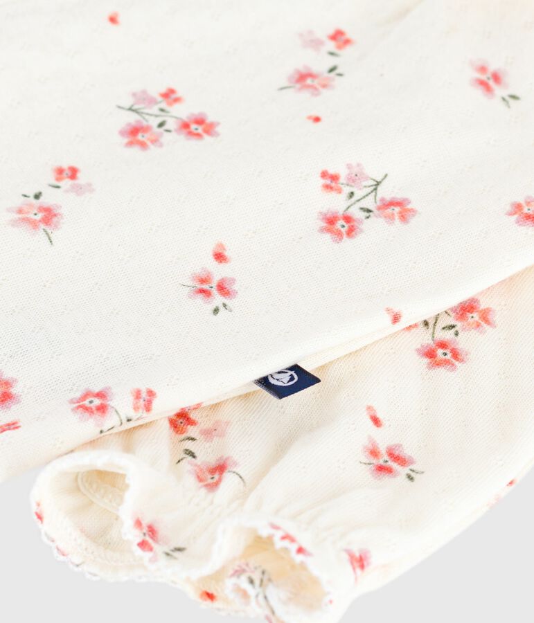 Tutina neonato in cotone a volant con stampa a fiori ecru/multicolore