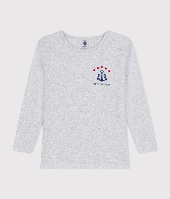 T-shirt bambina a maniche lunghe in cotone grigio POUSSIERE CHINE