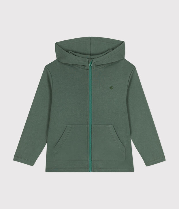 Felpa con zip e cappuccio a costina bambino verde