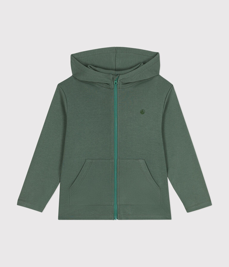 Felpa con zip e cappuccio a costina bambino verde CROCO