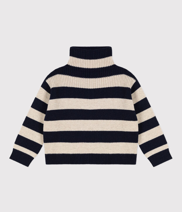 Pull in tricot di lana e cotone bambino blu/ecru