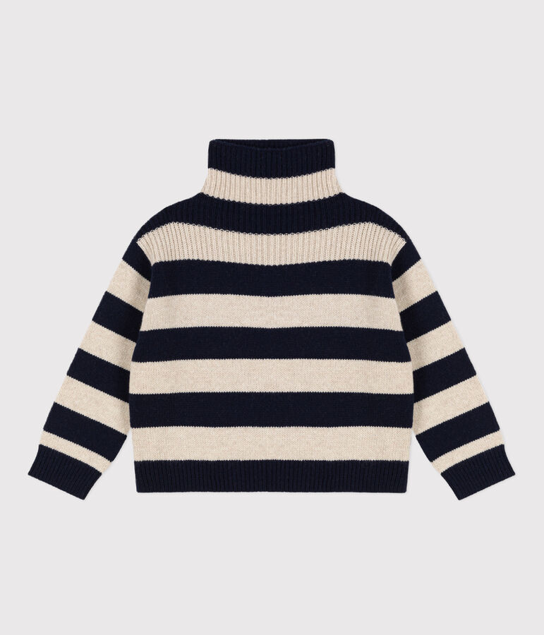 Pull in tricot di lana e cotone bambino blu/ecru
