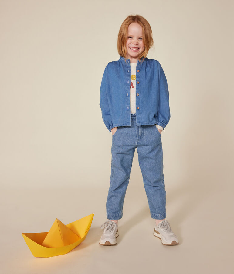 Blusa a maniche lunghe in denim bambina blu