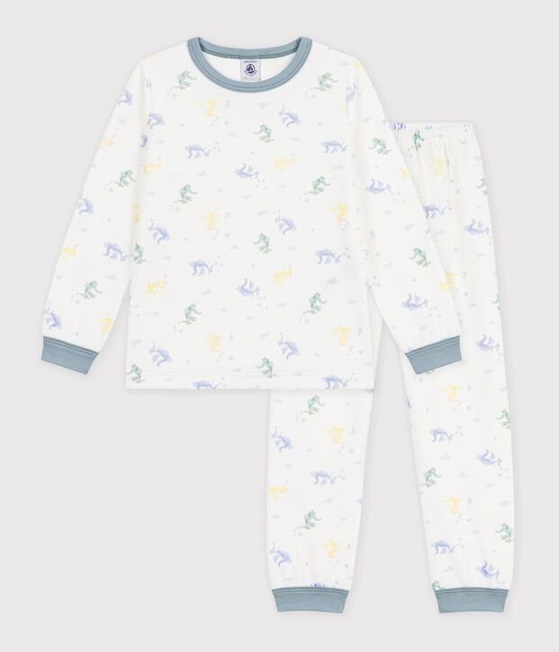 Pigiama in ciniglia stampata bambino bianco/blu/multicolore