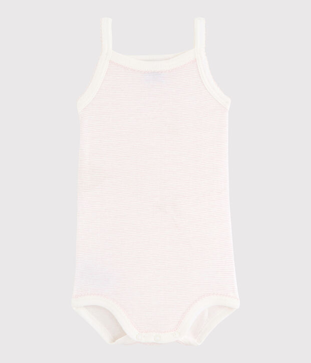 Body con spalline beb&egrave; femmina bianco/rosa