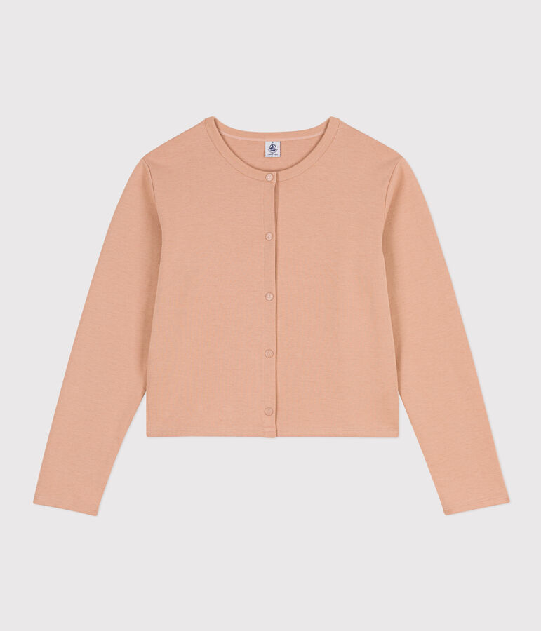 Cardigan donna in cotone spesso con automatici beige