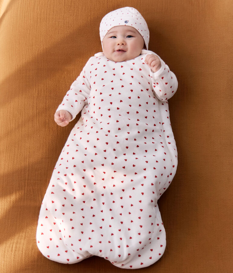 Sacco nanna in ciniglia con stampa a cuori neonato TOG 3 bianco/rosso