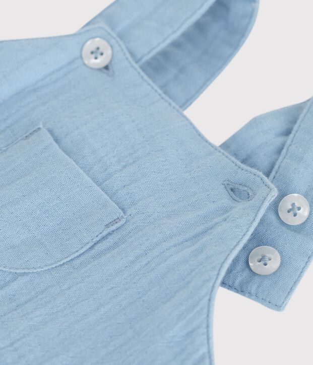 Salopette corta in garza di cotone tinta unita neonato blu