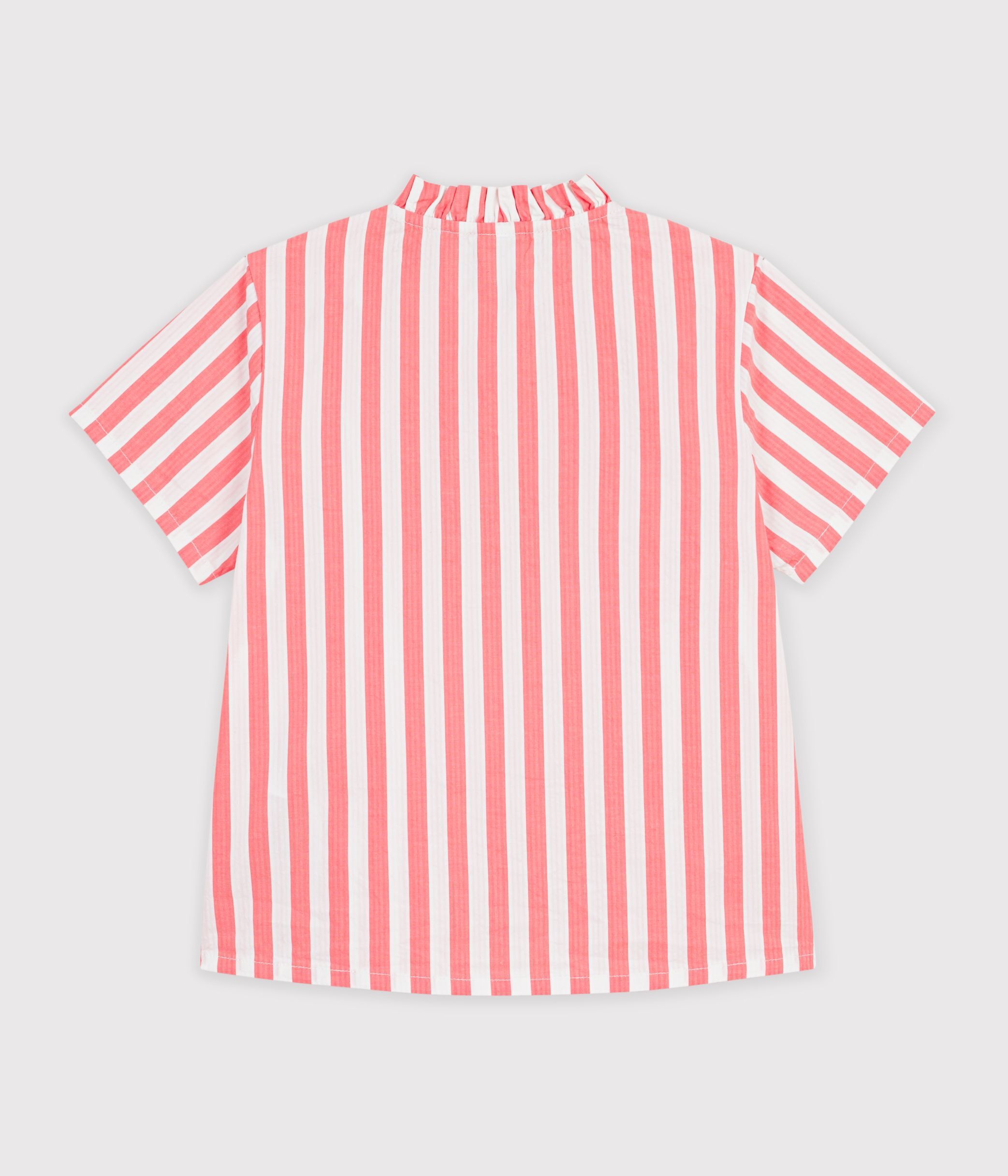 Blusa a maniche corte in cotone a righe bambina rosa/bianco