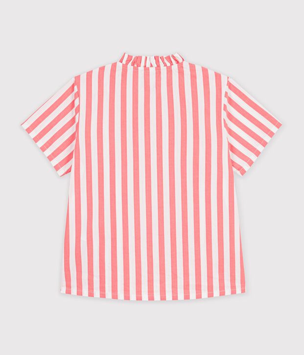 Blusa a maniche corte in cotone a righe bambina rosa/bianco