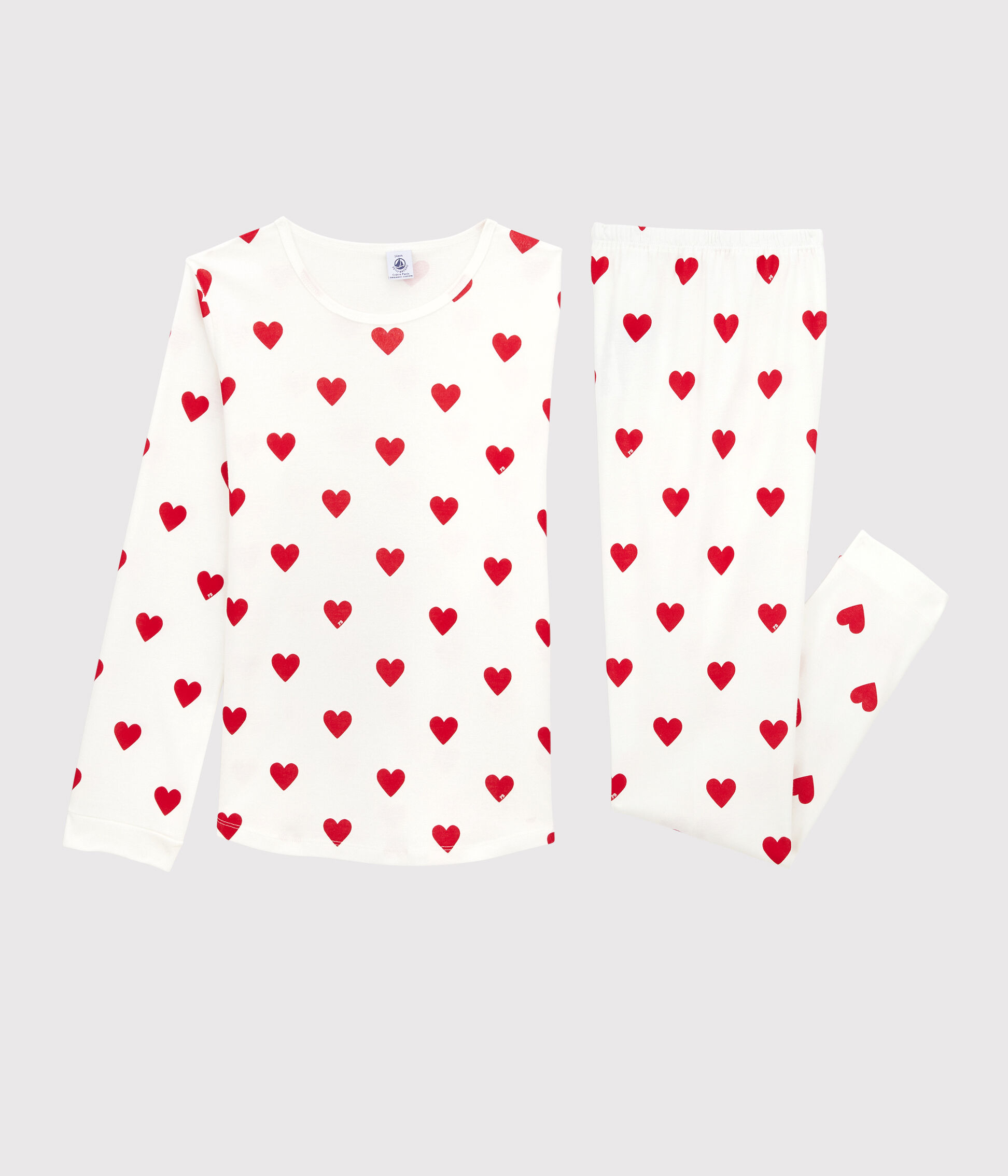 Pigiama bambina fantasia cuori a costine bianco/rosso