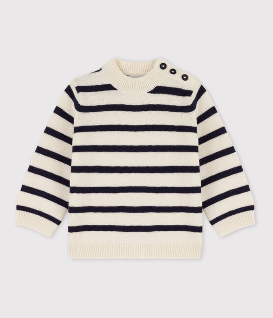 Maglione a righe marinière, in lana e cotone per neonati bianco MARSHMALLOW/blu SMOKING