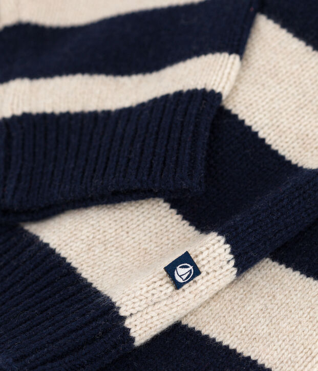 Pull in tricot di lana e cotone bambino blu/ecru