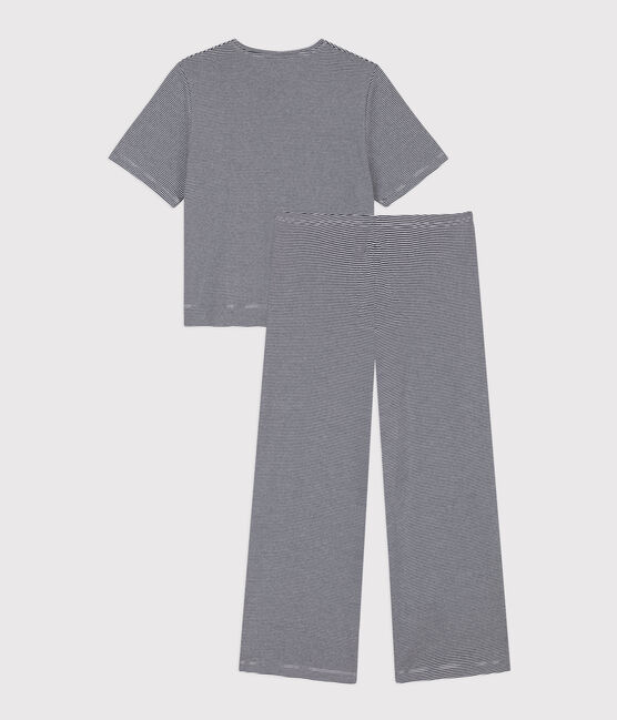 Pigiama donna in cotone millerighe blu SMOKING/bianco MARSHMALLOW