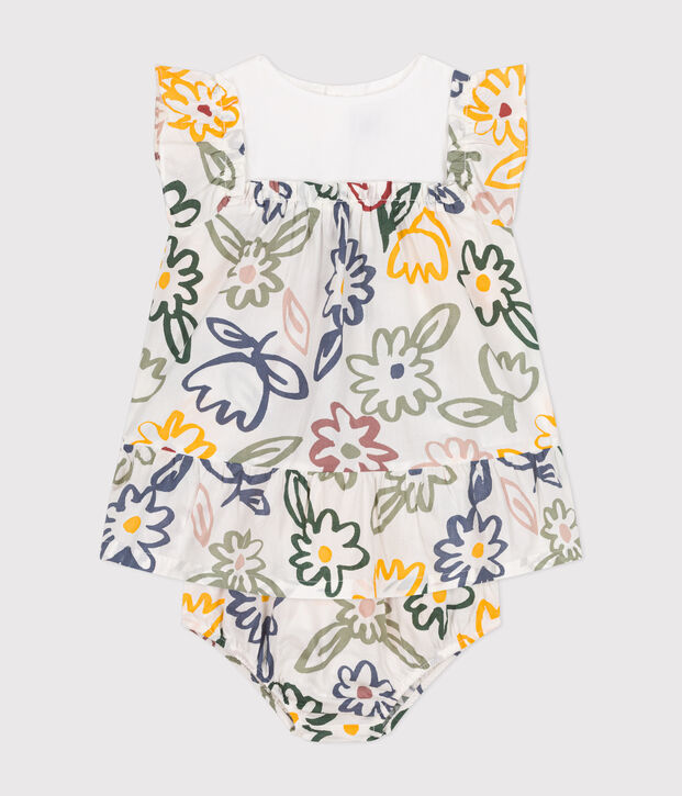 Abito a maniche corte con bloomer in popeline neonato bianco/multicolore