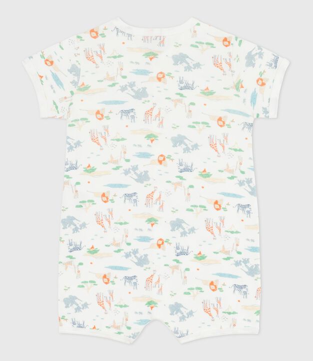 Tutina corta in cotone con animali stampati neonato bianco/multicolore
