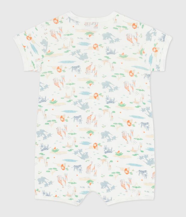 Tutina corta in cotone con animali stampati neonato bianco/multicolore