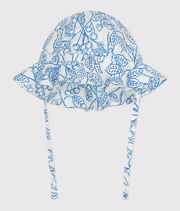 Cappellino in popeline con stampa neonata blu/blu