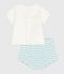 Completo nascita due pezzi in cotone con parte inferiore a righe blu MARSHMALLOW/ AQUATIC