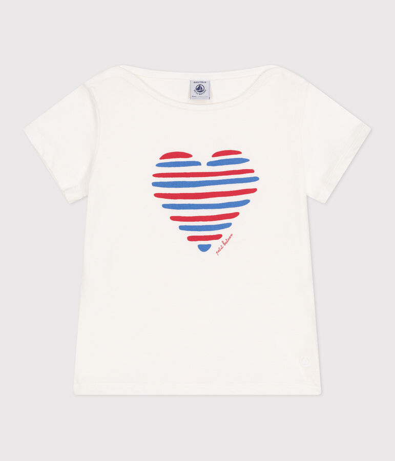 T-shirt a maniche corte in cotone con cuore bambina bianco