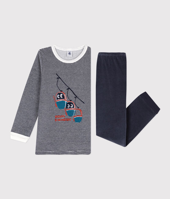 Pigiama bambino unisex in ciniglia blu SMOKING/bianco MARSHMALLOW