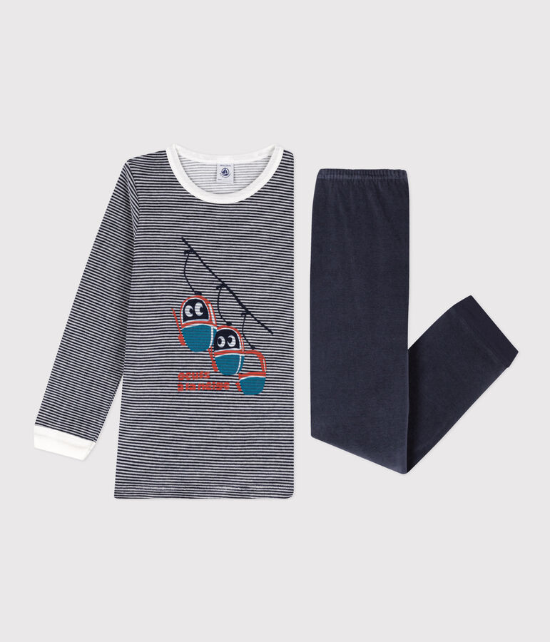 Pigiama bambino unisex in ciniglia blu/bianco