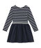 Abito rigato doppio tessuto per bambina blu SMOKING/bianco MARSHMALLOW