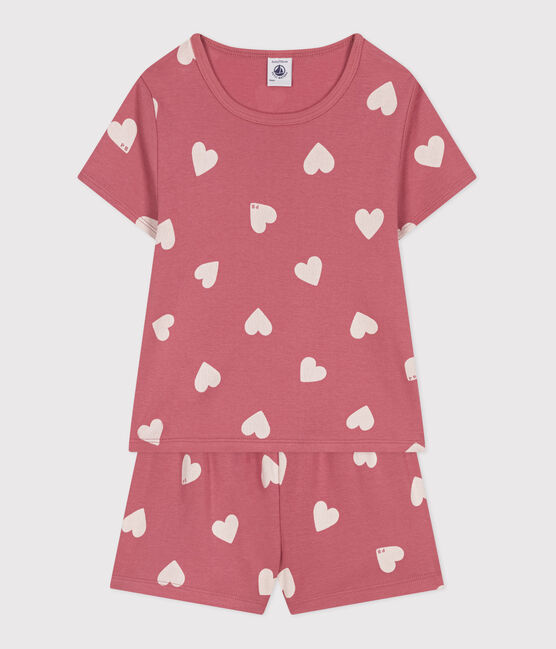 Pigiama corto in cotone a cuori bambina rosa ROSEWOOD/ MARSHMALLOW