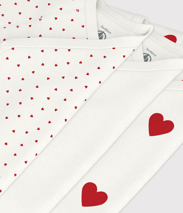 Confezione da 3 body incrociati a maniche corte in cotone con motivo a cuori neonato multicolore