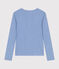 T-shirt a maniche lunghe con collo alla tunisina a effetto coste in tinta unita donna blu SKY CHINE