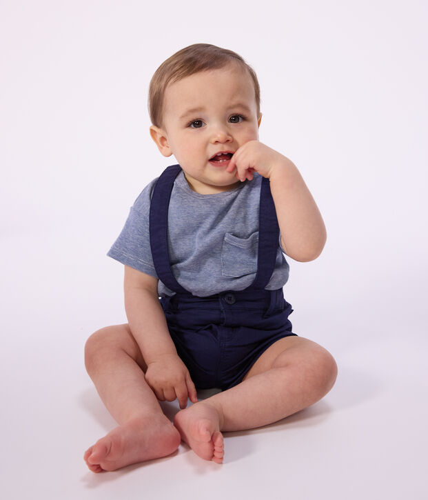 T-shirt a maniche corte in cotone a righe neonato blu/bianco