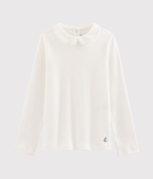 T-shirt bambina con colletto alla collegiale bianco