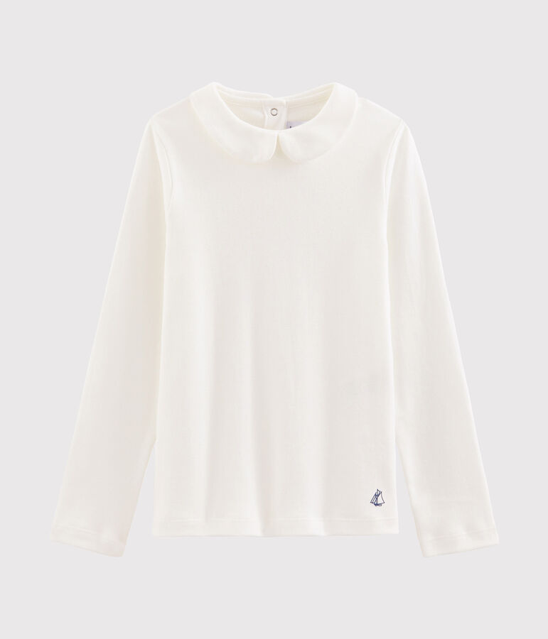 T-shirt bambina con colletto alla collegiale bianco