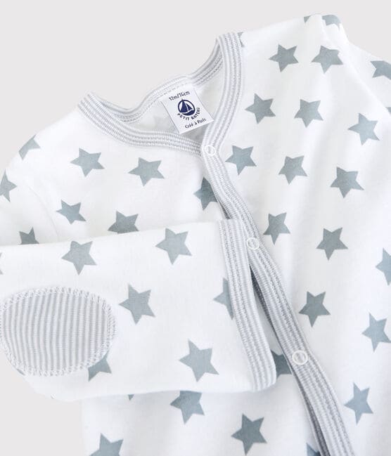 Tutina pigiama a stelle grigie bebè in cotone bianco ECUME/grigio MISTIGRI