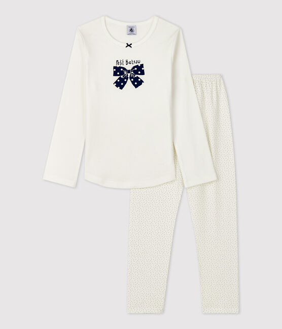 Pigiama bambina a pois in cotone biologico bianco MARSHMALLOW/blu MEDIEVAL