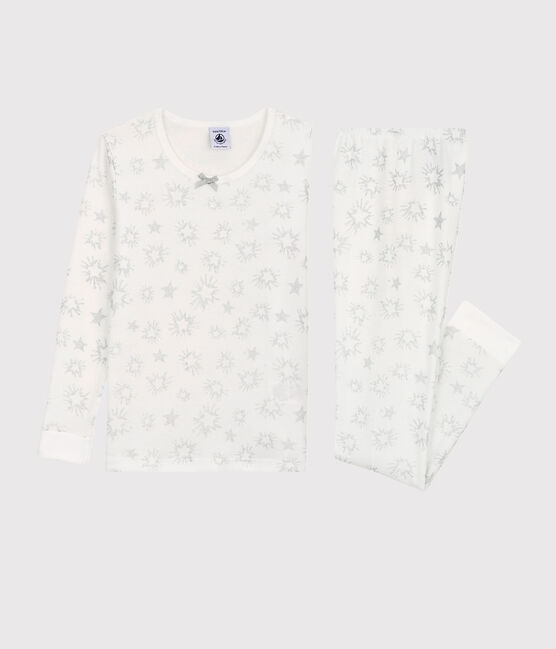 Pigiama snugfit bambina a stelle con paillette in cotone bianco MARSHMALLOW/bianco MULTICO