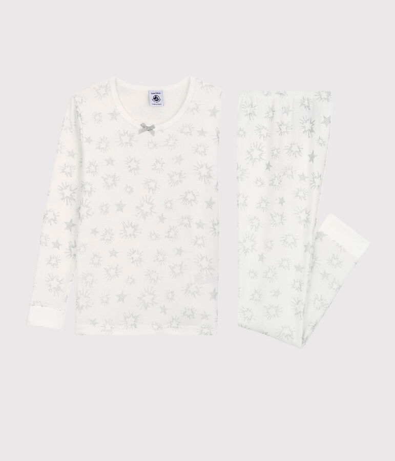 Pigiama snugfit bambina a stelle con paillette in cotone bianco/multicolore