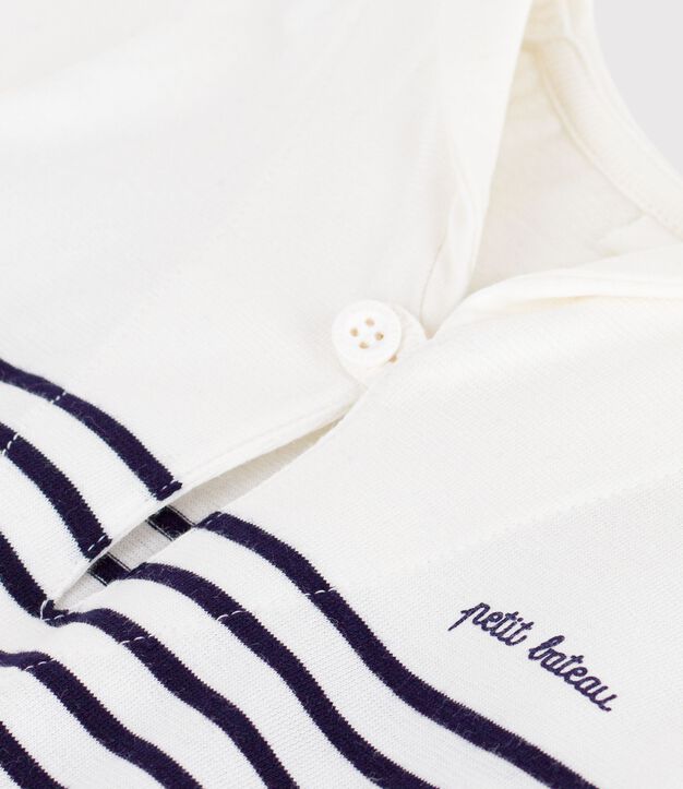 Tutina corta in cotone a righe con collo alla marinara neonato blu/blu